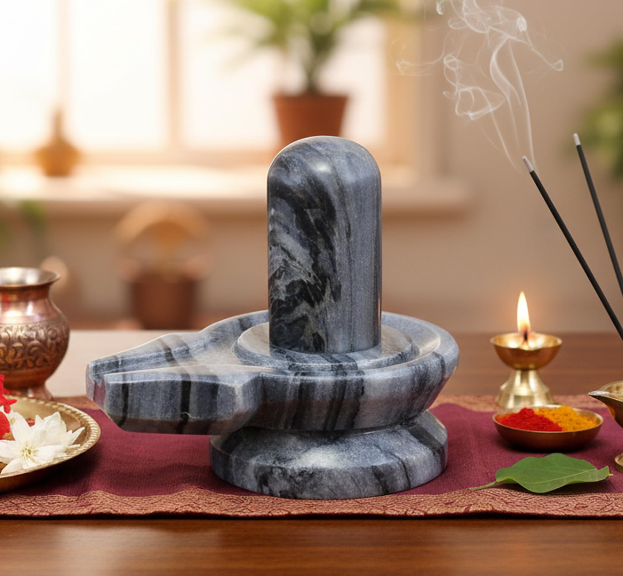 KLEO Black Marble Stone Shiva Lingam Shiv Ling Idol Murti Statue Sculpture - 5.25" Inches - Grey