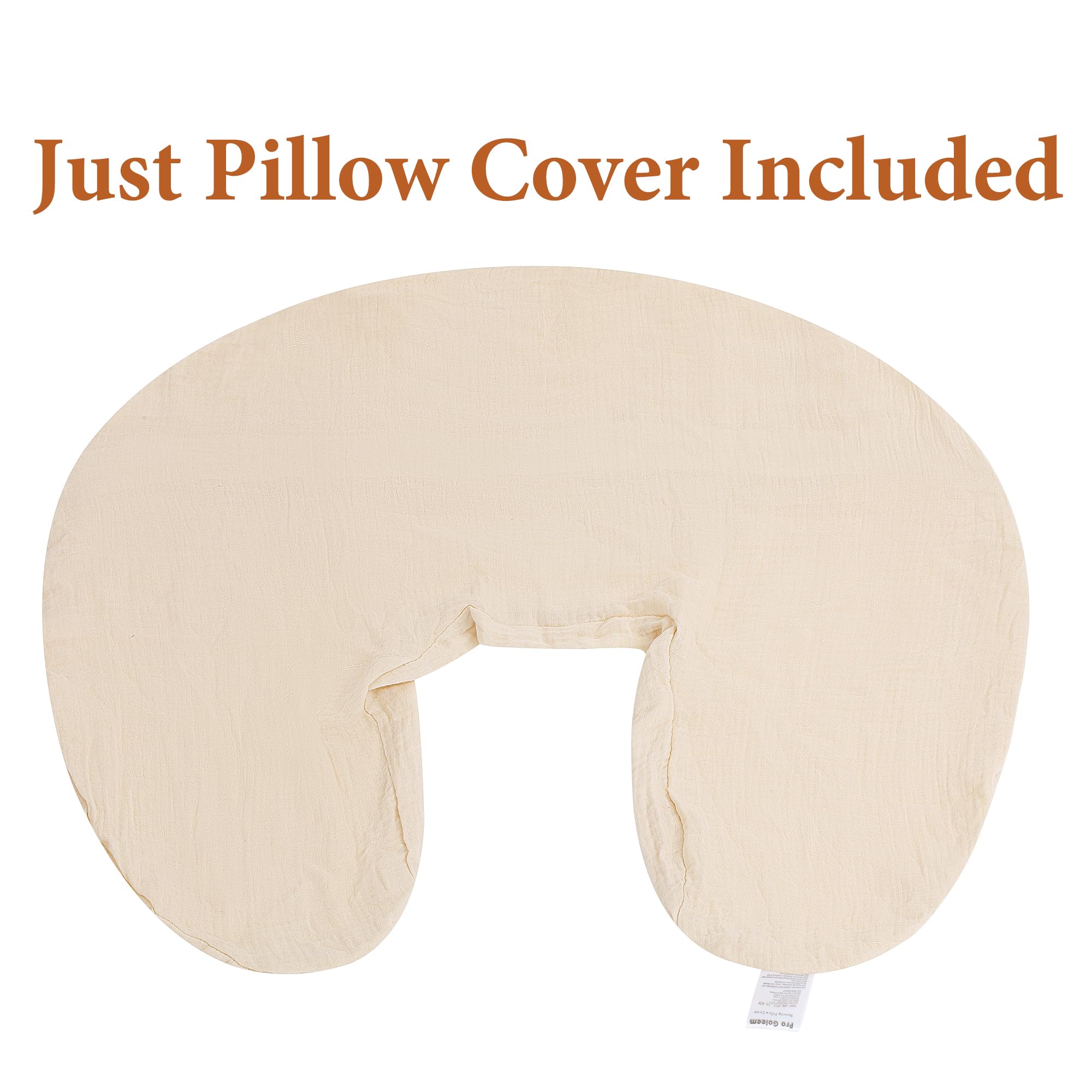 Pro Goleem Muslin Nursing Pillow Cover, 100% Cotton Soft Breathable Feeding Pillow Slipcover for Breastfeeding Moms, Fits Standard Infant Nursing Pillow, for Boys and Girls, 2 Pack (Brown＆Beige)