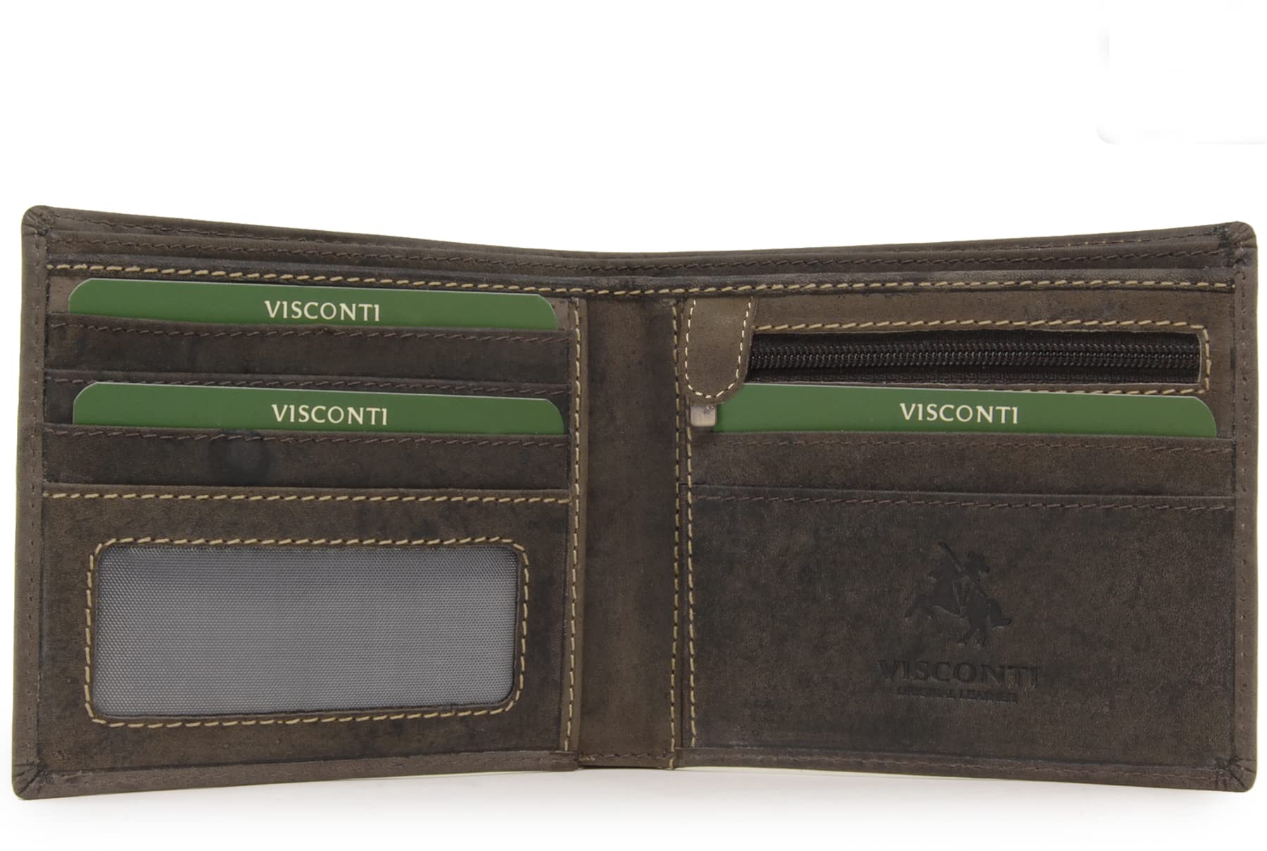 VISCONTI - Men's Small Bifold Leather Wallet - RFID Protected - 6 Credit Card Slots, Note Section & Coin Pocket - Gift Boxed - 707 Shield - Oil Brown — image 1