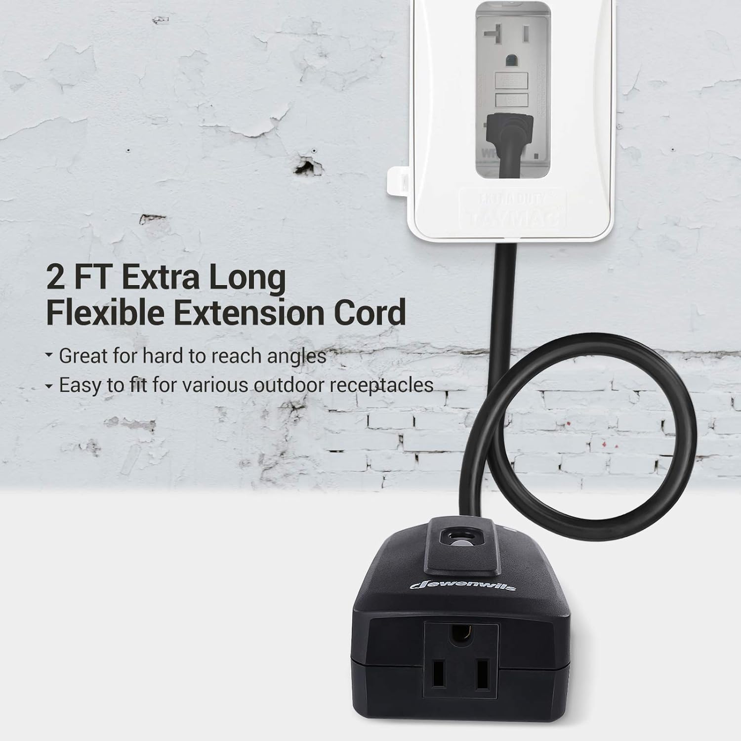 DEWENWILS Outdoor Remote Control Outlet with 2 FT Long Extension Cord, 15 AMP Heavy Duty Weatherproof Wireless Remote Controlled Light Switch, 100 Feet Range, UL Listed: Industrial & Scientific