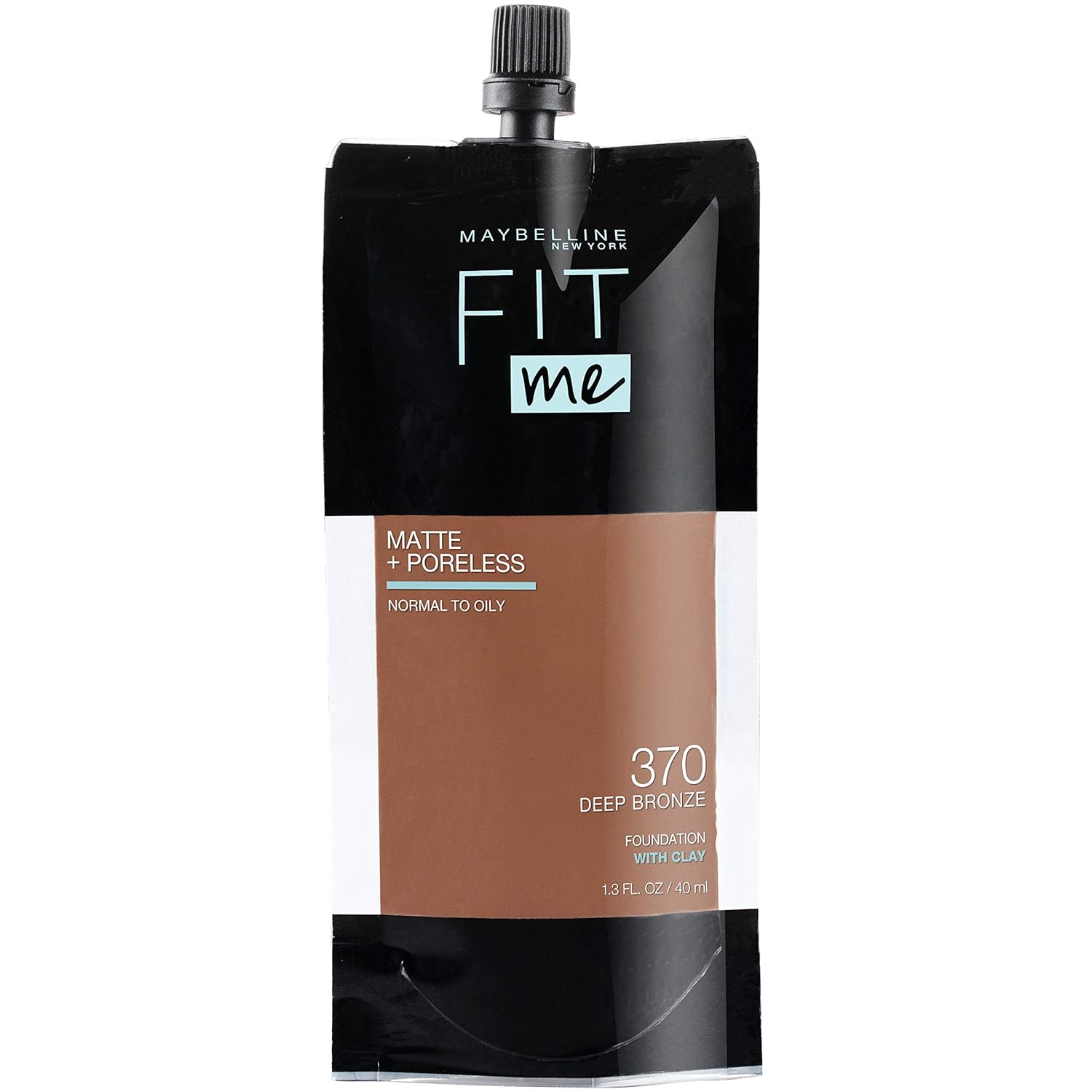 Maybelline Fit Me Matte + Poreless Liquid Foundation, Face Makeup, Mess-Free No Waste Pouch Format, Normal to Oily Skin Types, Deep Bronze, 1.3 Fl Oz