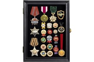 ARRAWIS Pin Display Case 11"x15" Solid Wood Pin Collection Display Shadow Box with UV Protection Acrylic Glass Door for Military Badges, Medals, Pin Enthusiast Collectibles (Black)