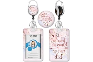 LEBROCOLI Women Inspirational Badge Holder with Retractable Reel, Id Card Work Badge Holder with Clip Heavy Duty, Vertical Card Name Tag Badge Cover Case Protector for Work Office Nurse Teacher Gifts