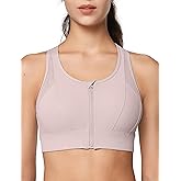 Yvette High Impact Zip Front Sports Bra Mesh Racerback Workout High Support Sports Bras for Women Large Breasts