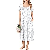 Ekouaer Long Nightgowns for Women Soft Ladies Sleepwear Gowns Short Sleeve Nightdress Button House Dress with Pockets