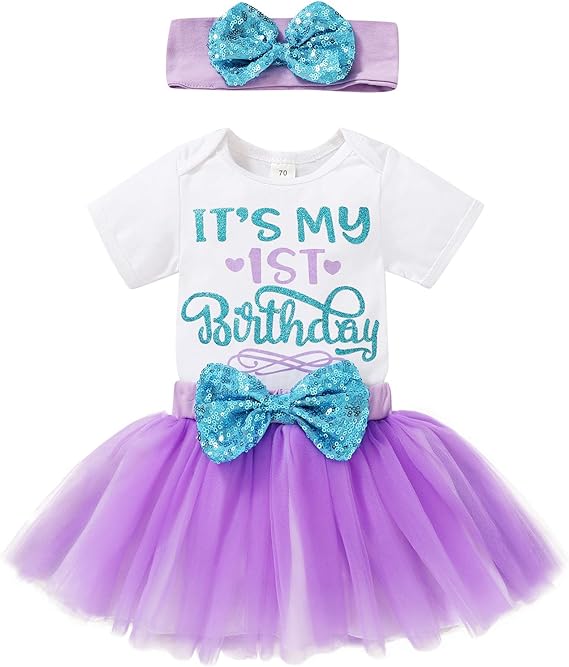 Amazon Co Jp Younger Tree 新生児 赤ちゃん 女の子 マイ 1歳の誕生日ドレス 幼児 輝くプリント スパンコール 蝶結び チュチュ プリンセスドレス 服 ファッション小物