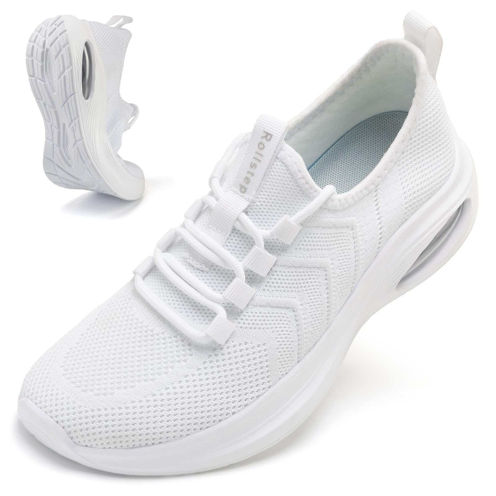 Photo 1 of Rollstep Wide Toe Box Shoes Women Extra Wide Width Sneakers Diabetic Air Cushion Road Running Shoes Ultra Light Wide Tennis Sneakers Gym Training Breathable Walking Shoes White 36