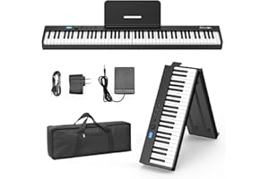 BESFAN 88 Key Piano Keyboard BSP-10F Portable Folding Piano with Semi-Weighted Keys, 128 Tones, USB MIDI, Sustain Pedal, Music Stand for Beginners Gifts, Black