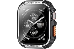 Suitisbest Metal Rugged Case for Apple Watch 45mm Case Screen Protector, Shockproof Protective Case Bumper 9H Tempered Glass Screen Protector Cover for iWatch Series 9 8 7