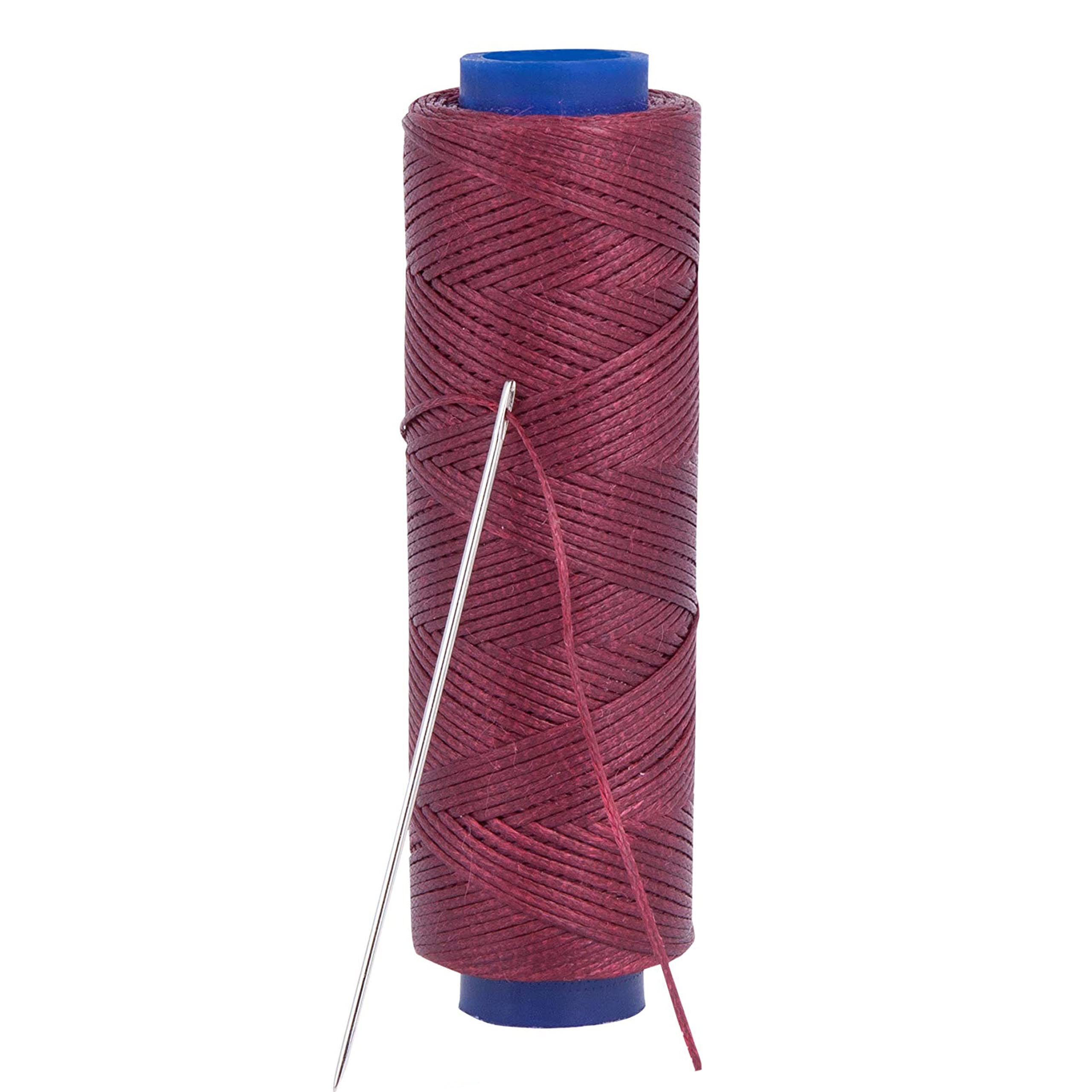 Shelver Waxed Thread, Strong Thread for Leather, Upholstery, Shoe, Bag, incl. Needle (Colour: Bordeaux)