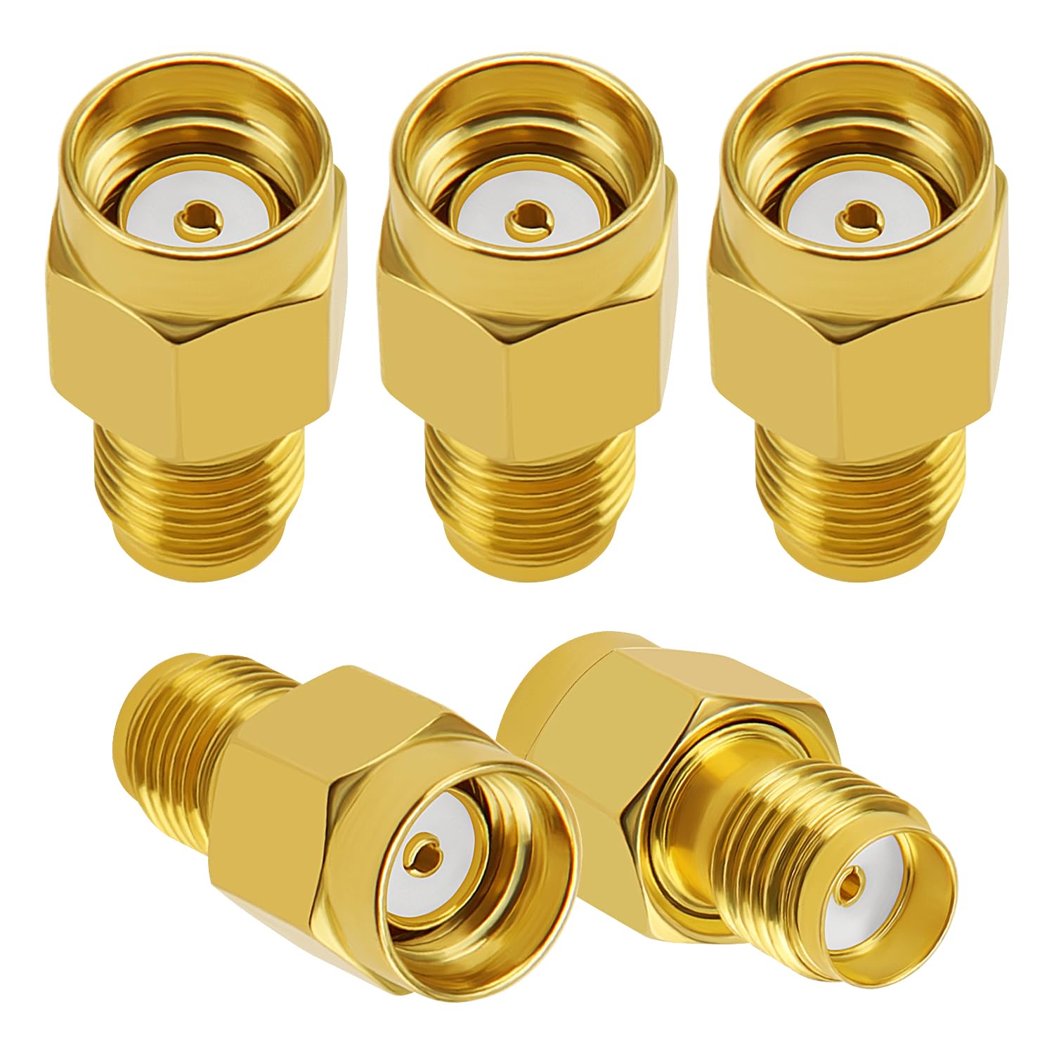 KUOQIY 5 PCS RP-SMA Male to SMA Female Adaptor, SMA Coaxial Coax Adapter Connector, for WiFi Antenna, FPV, Goggles, Router