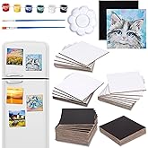 Engrowtic 30 Pcs 4 x 4 in Mini Magnetic Canvas Panel Small Square Canvases for Painting with Watercolor Paint Palette Painting Brushes for DIY Crafts Acrylic Art Paint Gift