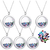 Framendino, 6 Pack Floating Locket Necklace Charms Memory DIY Round Pendant with Birthstones