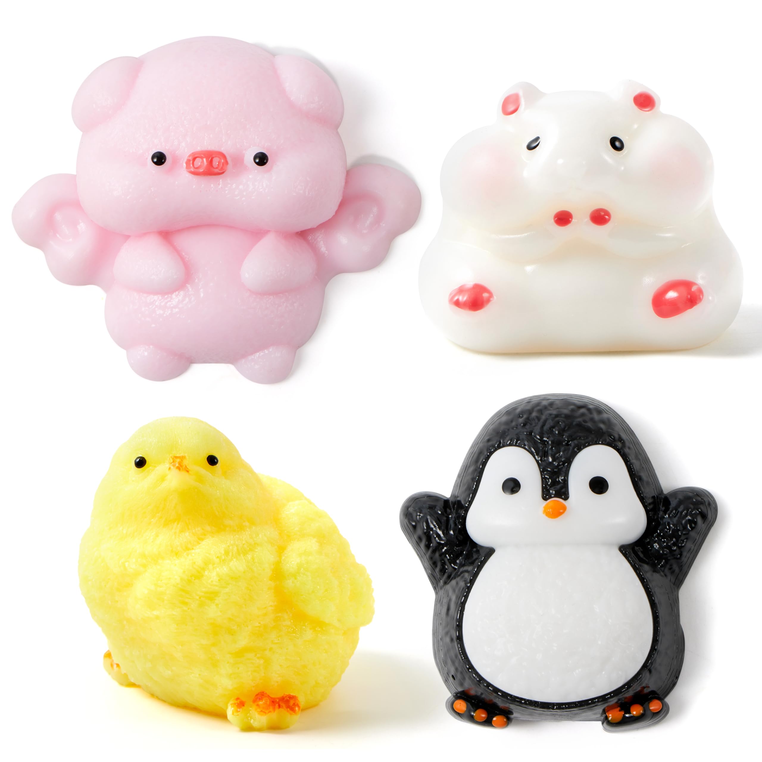 Photo 1 of JOYIN 4 Pcs Animal Taba Squishy Toys, Soft Squeeze Fidgets,Chick, Pig, Hamster,Penguin Fufu Toys,Cute Taba Squishy Toys for Kids Party Favors & Gifts