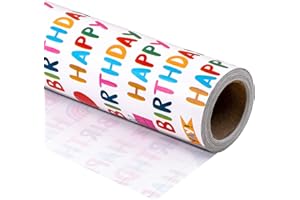 WRAPAHOLIC Birthday Wrapping Paper Roll - Happy Birthday Lettering and Gift Box Design for Birthday, Holiday, Party, Baby Sho