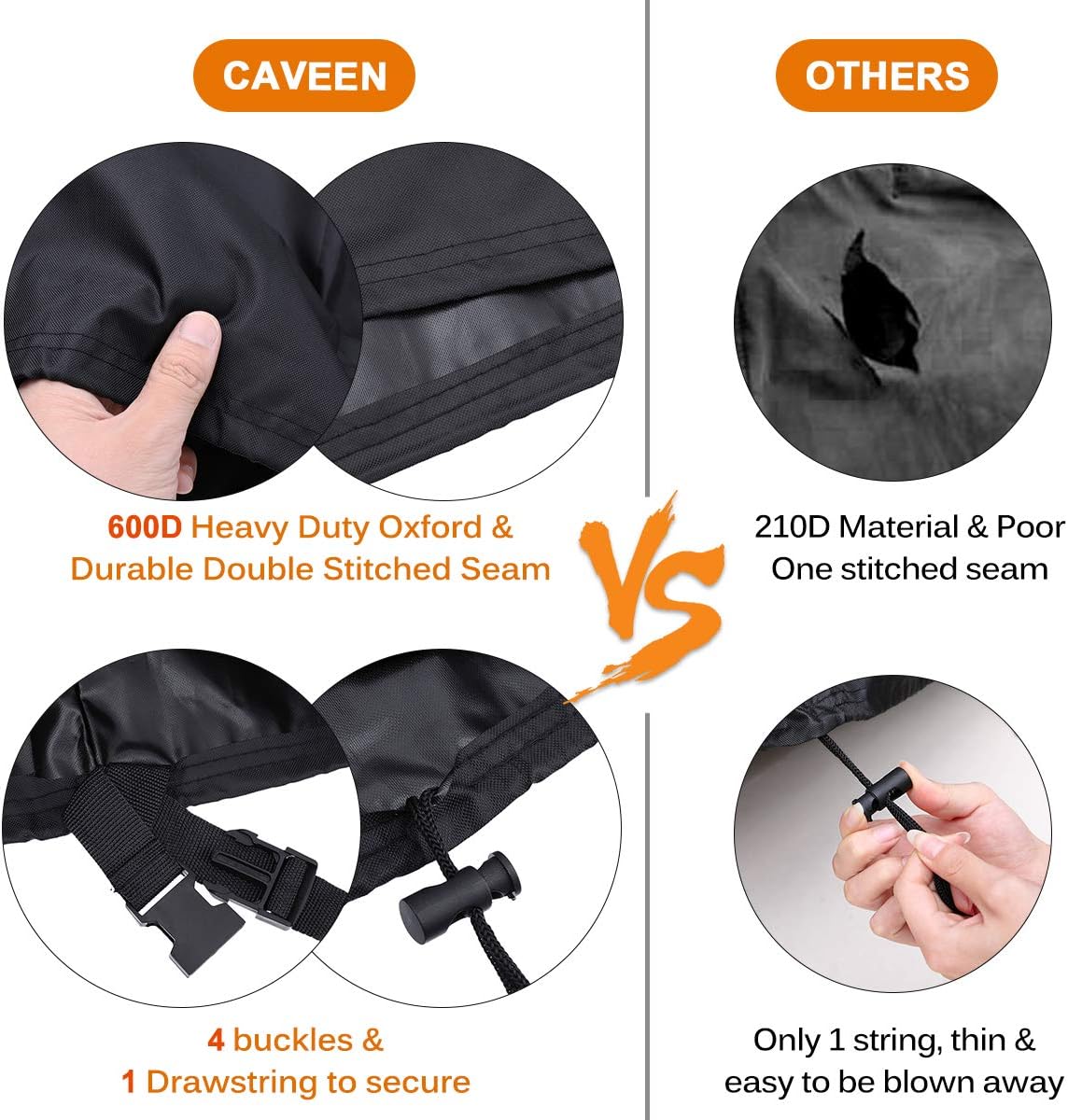 CAVEEN Patio Chair Covers, Outdoor Stackable-Chair Patio Furniture Cover, Waterproof Deep Seat Lounge Chair Cover, High Back 600D Oxford Patio Chair Cover Black Large (2 Pack): Furniture & Decor