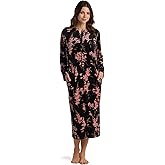 Miss Elaine Women's Long Fleece Robe, Floral Design, Deep Pockets & Zip Front, Sleepwear and Loungewear