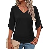 Micoson Womens 3/4 Sleeve Tops and Blouses Dressy Casual Summer Tops V Neck Work Clothes