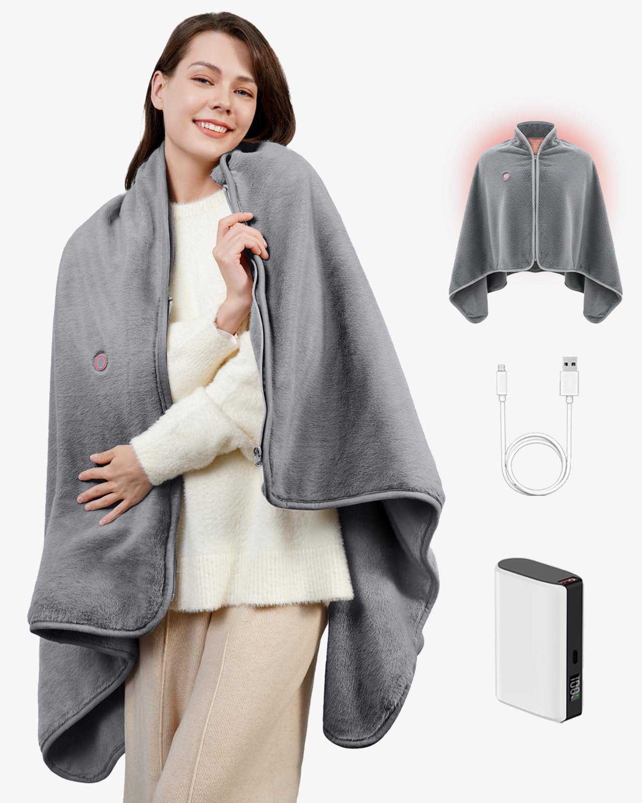 Photo 1 of RayoLife Battery Operated USB Heated Blanket – Cordless Rechargeable Throw with Portable Battery Pack, Far Infrared Heat, Ultra-Soft Faux Rabbit Fur for Home, Office, Travel, Camping