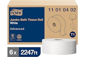 Tork Advanced 11010402 Jumbo Bath Tissue Roll, Perforated, 1-Ply, 10" Diameter, 3.55" Width x 7.875" Length, White (Case of 6