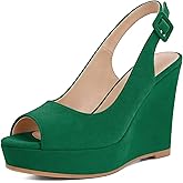Eldof Women's Peep Toe Wedge Heels Slingback Platform High Pumps Party Dress Casual Sandals 4 Inches