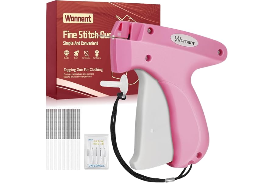 Stitch Gun for Clothes Stitchy Tagging Gun for Clothing Stitchy Quick Clothing Fixer -Includes 1,000 Black Fasteners & 1,000 White Fasteners & 6 Needles(HotPink+FloralWhite)