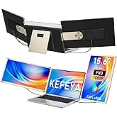 KEFEYA Laptop Screen Extender 15.6", FHD 1080P Portable Triple Monitor for Laptops 13-17.3", 120% sRGB 235° Rotation Detachable Laptop Monitor Extender for Windows/Mac/Dex/Chrome/Surface, Plug n Play