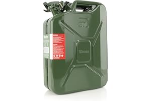 Wavian USA Authentic NATO Jerry Can and Spout System - Rust-Proof, EPA & CARB Compliant, Green, 20 Litre, Metal Gas Can 5 Gallon
