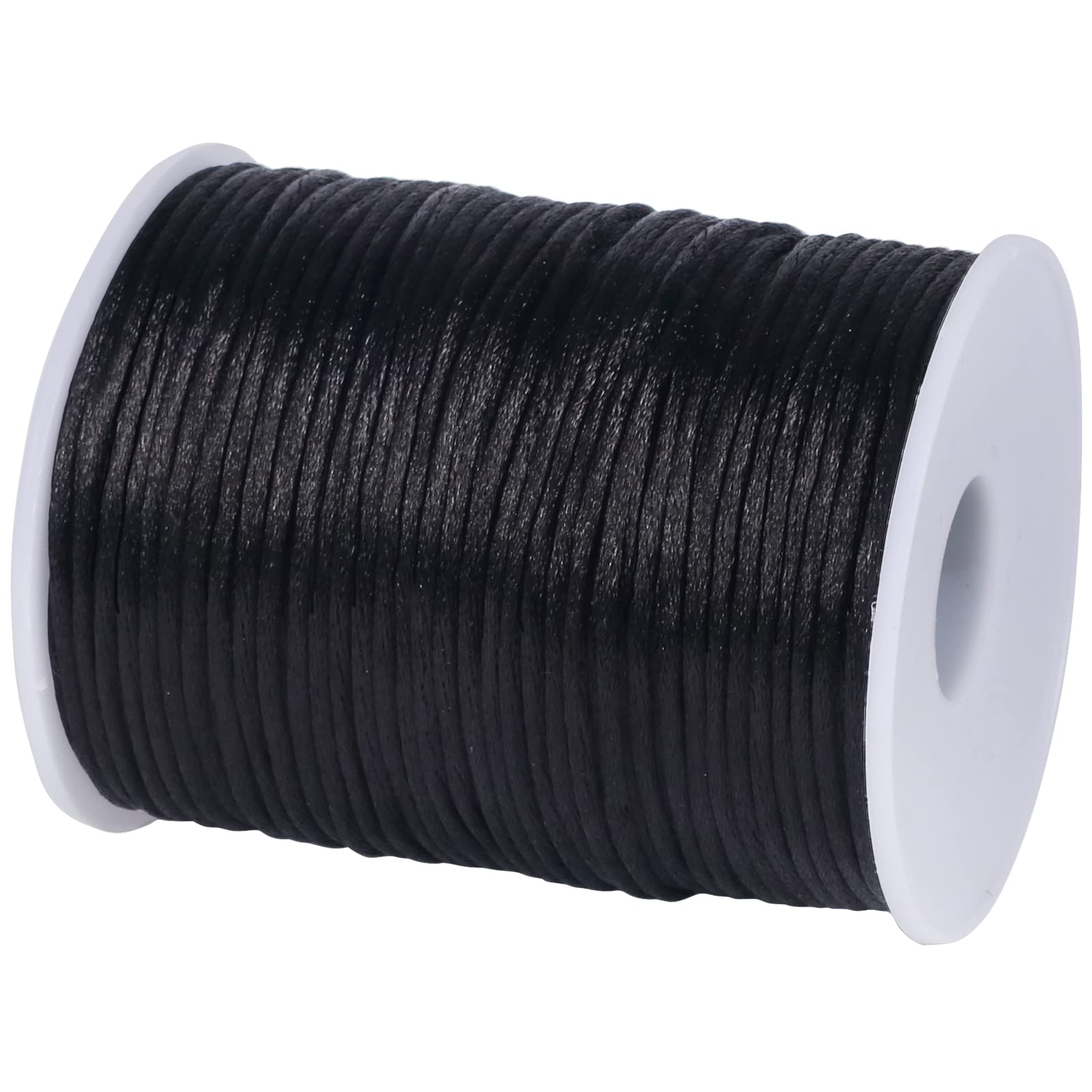 Tenn Well 2mm Bracelet String, 90m Black Satin Nylon String for Bracelet Necklaces Jewelry Making, Beading, Knotting, Binding, Wrapping and Crafts