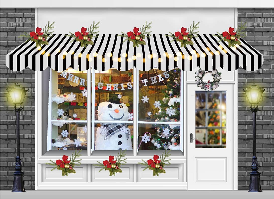 Haosphoto Merry Christmas Bakeshop Backdrop for Photography 7X5FT Snowman Backdrops Santa Cookies Store Bread Christmas Tree Wreath Xmas Background for Happy New Year Photo Studio Props Vinyl HS1046