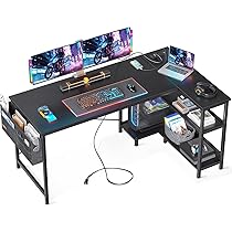 ODK 55-Inch L-Shaped Gaming Desk with Power Outlets & Storage