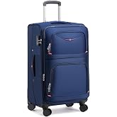 ROPLUS Softside Expandable Luggage with 4 Spinner Wheels, Durable Checked-Luggage Suitcase (Blue, 25-Inch)