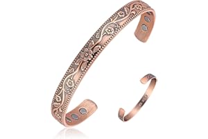 MagEnergy Copper Bracelets for Women, 99.99% Pure Copper Vintage Flower Magnetic Bangle with 3500 Gauss Magnets, Adjustable C