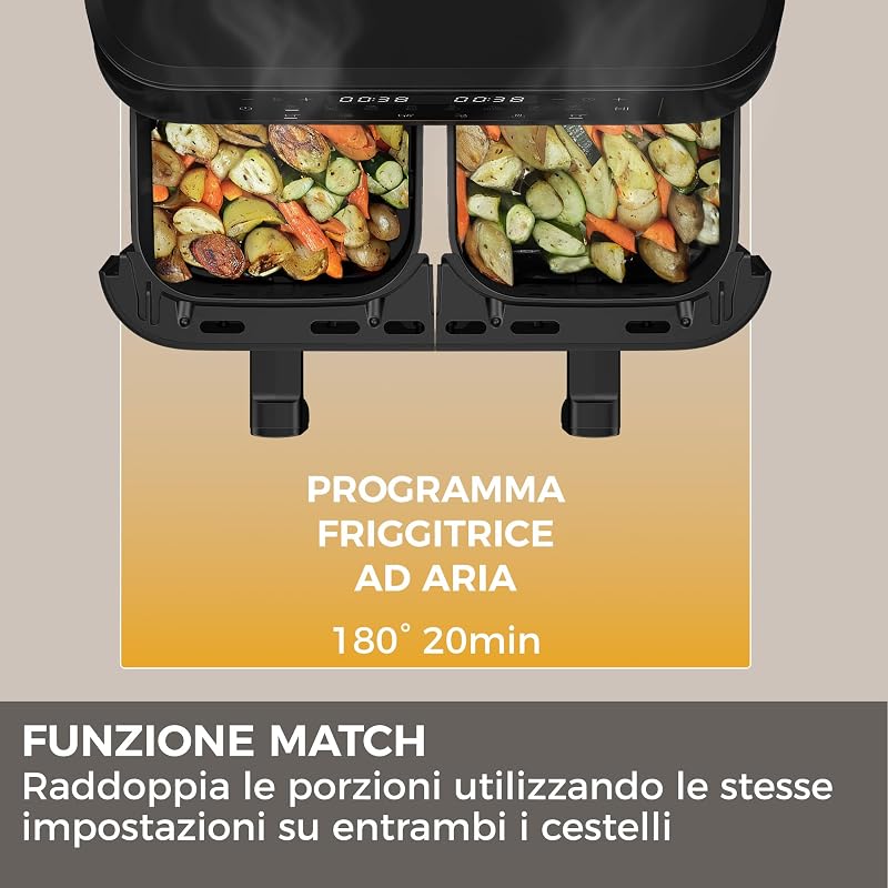 Friggitrice ad Aria Doppio Cassetto | 11L Capacità | 8 Funzioni
