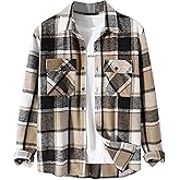 ZAFUL Mens Plaid Shirt,Long Sleeves,Classic Flannel Shirt Button Down Shirt Jacket Tops