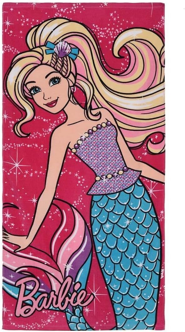 Barbie Kids Girl's Mattel QE4320 Bath Beach Cotton Terry Towel 140 x 70 CM Amazon.co.uk