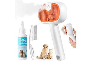 CUPOFPET Pet Steam Brush for Dog &Cat, 3-in-1 Self-Cleaning Dog Brush Pet Spray Hair Removal Comb, 2 Spray Modes Rechargeable Deshedding Dog Steam Spray Hair Brush for Shedding Massaging Cleaning (White)