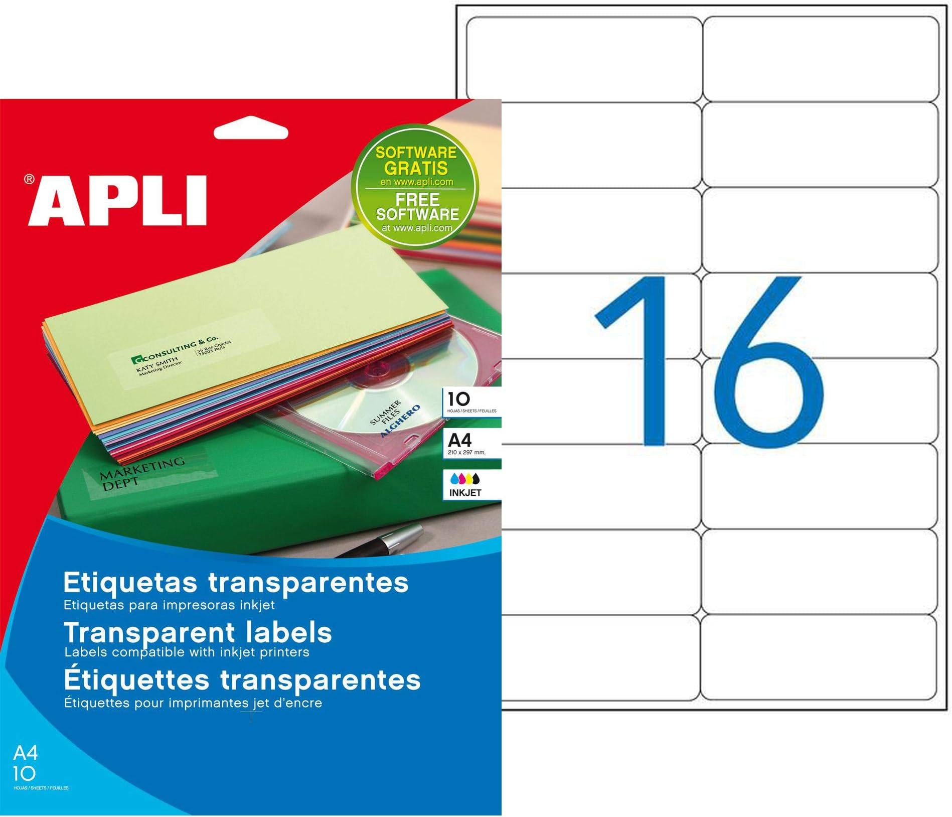 APLI 015097 Pack of 160 Clear Invisible Inkjet Labels 99.1 x 33.9 mm