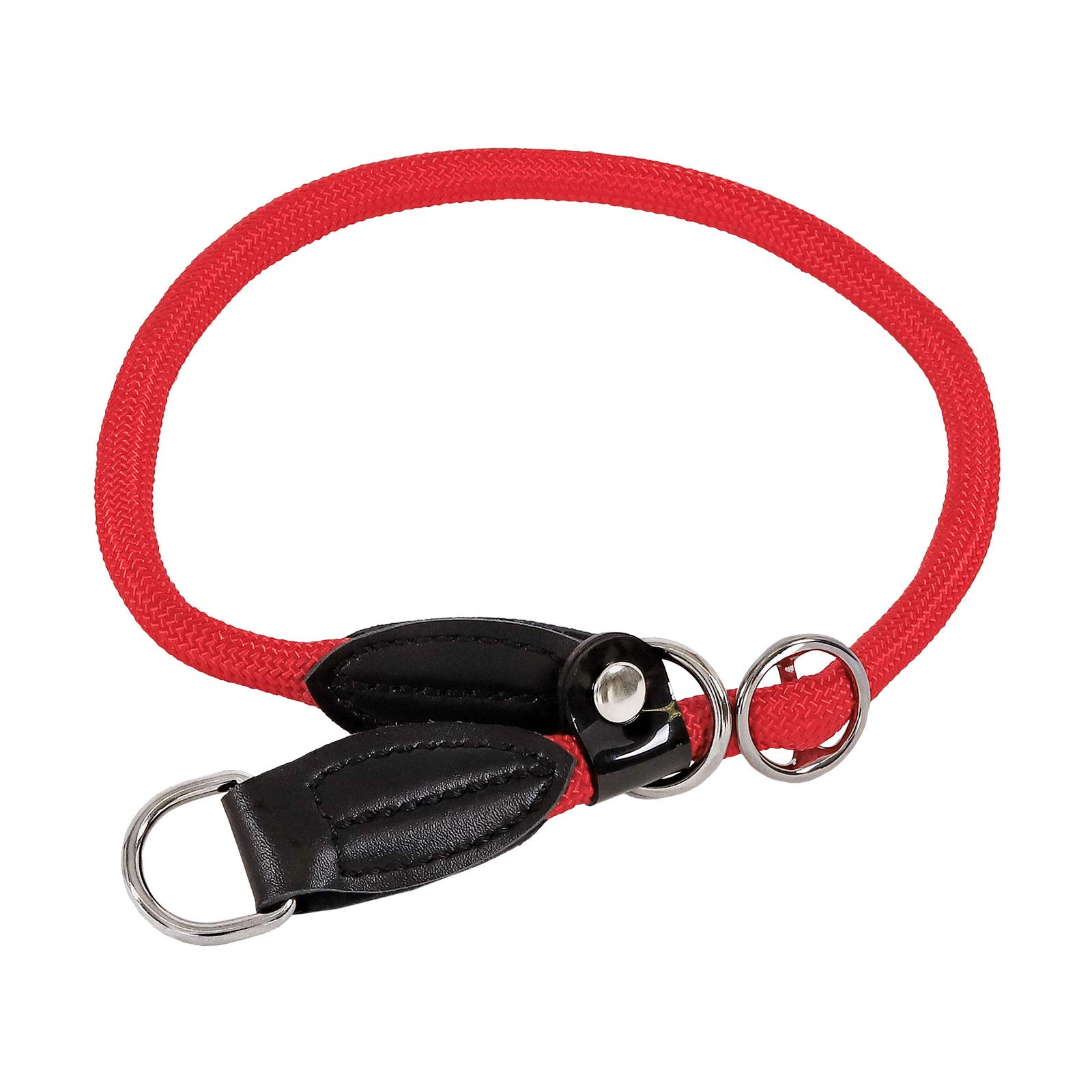 lionto Dog collar made of durable nylon for dog training, length 45 cm, 1 cm thick, pull stop collar for dogs, imitation leather with metal ring & adjustment by stepless slider, red