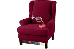Granbest Premium Water Repellent Wingback Chair Cover 2-Piece High Stretch Jacquard Fabric Wing Back Chair Slipcovers (Wing Chair Cover, Wine Red)