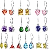 10 Pairs Dangle Earrings for women Fashion Pack- Flawless Cubic Zirconia Leverback Earrings for Teens Girls with Silver/Gold -Hoop