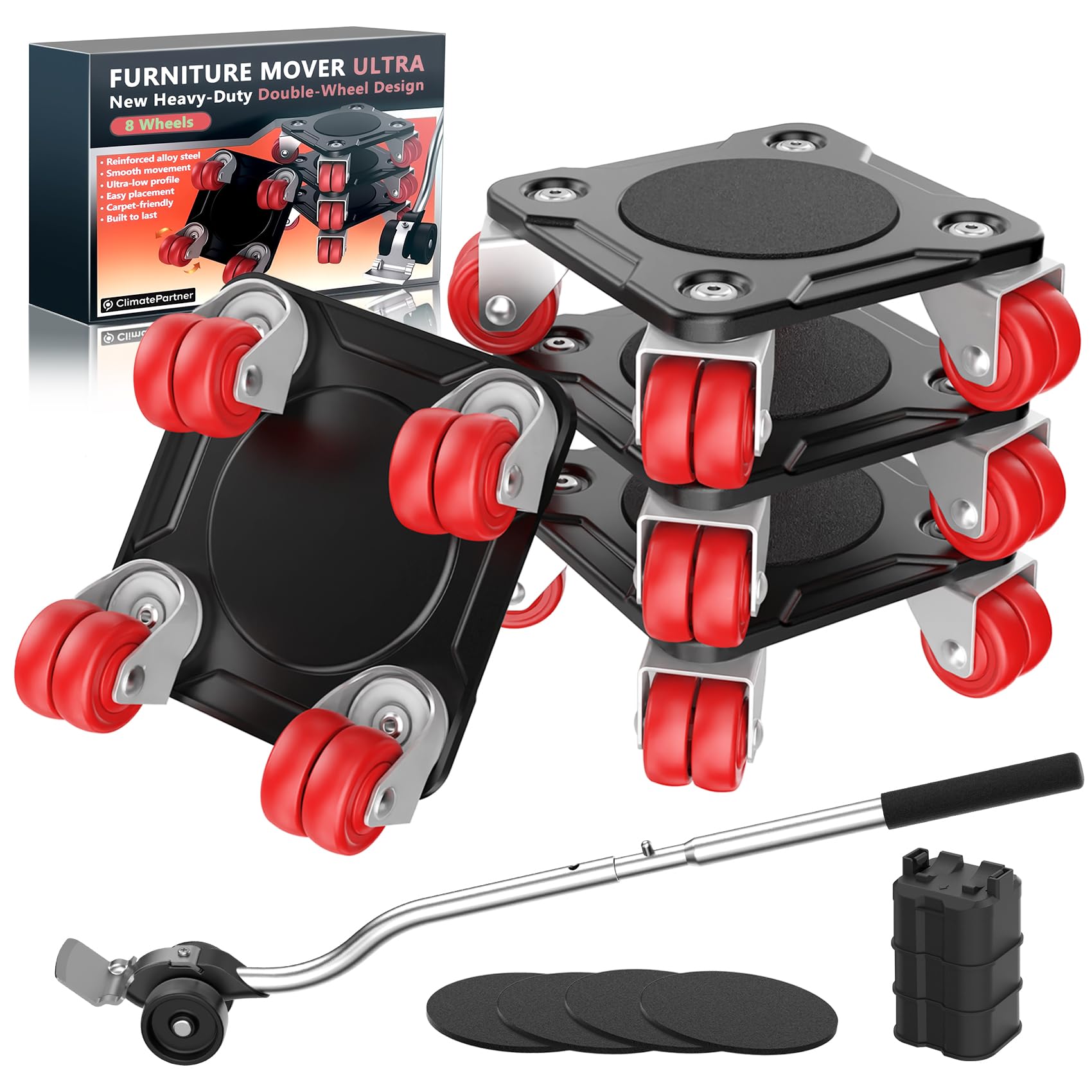 Photo 1 of WOUOW Furniture Mover Ultra with 8 Wheels – Upgraded Double-Wheel Design, Carbon Steel Panel Heavy Duty Dolly with Lifter, Max Load 2200 LBS, More Stable & Smoother Moves (5.5×5.5 in)