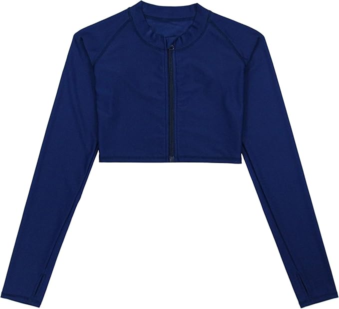 SwimZip Women's Long Sleeve Crop Top UPF 50+ Zipper Rash Guard