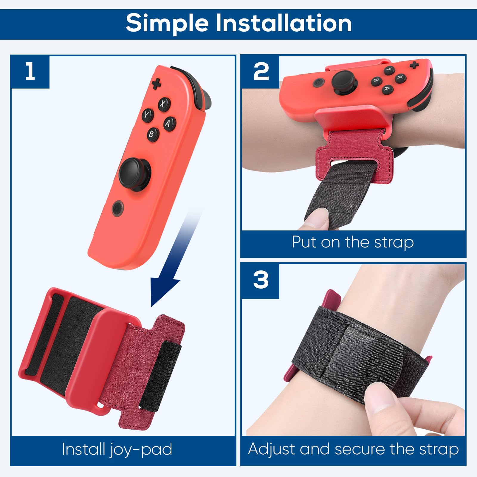 Auarte 2 Pack Wrist Band for Nintendo Switch Dance Games, Adjustable Wrist Strap for Just Dance 2025, 2024, 2023, 2022, 2021, 2020,Unlimited ＆ Zumba, Switch Accessories for Switch/OLED Joycon,Red Blue