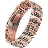 MagSølv MagSølv Copper Bracelets for Men, Pure Copper Magnetic Bracelet with Three Row 3500 Gauss Magnetic, Men's Fold Over Clasp Jewelry with Sizing Tool（0181）