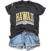Hawaiian Shirts for Women Tropical Beach T-Shirt Flower Graphic Tees Summer Vacation Short Sleeve Tops