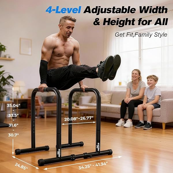 RELIFE REBUILD YOUR LIFE DIP BARS &DIP STATION FUNCTIONAL HEAVY DUTY DIP STANDS FITNESS WORKOUT DIP BAR STATION STABILIZER PARALLETTE PUSH UP STAND (BLACK)