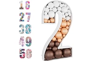 JoyBox Design 4ft Mosaic Balloon Frame Number 2 Light Up Marquee Pre-Cut Kit Number Cut-Out Extra Large Foam Board Backdrop Birthday Baby Party Anniversary…