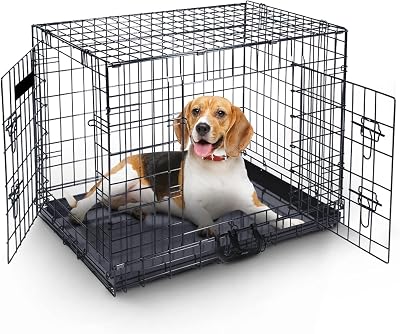 FurDreams 36" Folding Dog Crate Heavy-Duty Metal with Front & Side Doors