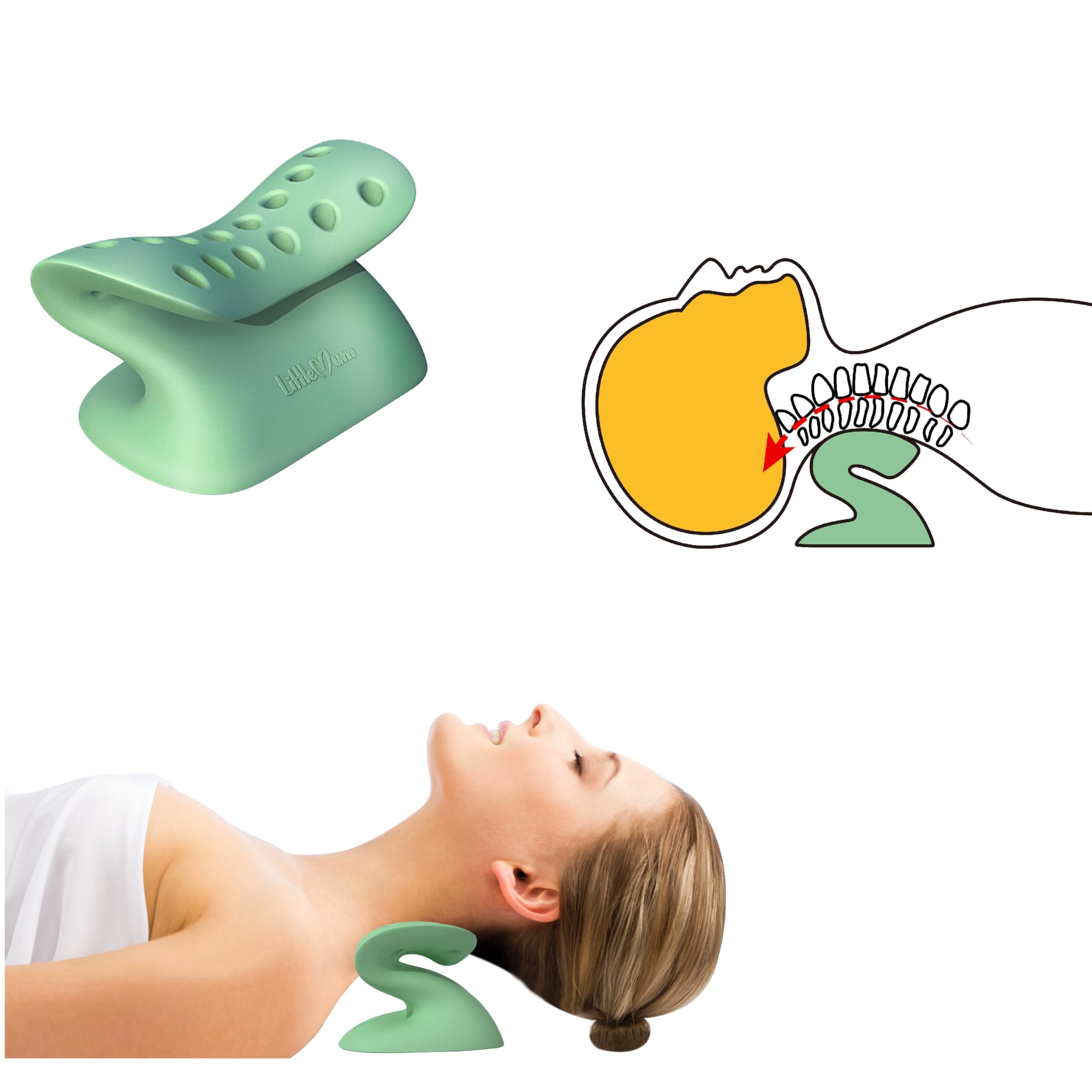 LittleMum Cervical Traction Device, Neck Stretcher, Ergonomical Neck Traction Pillow, Silicone, Latex Free